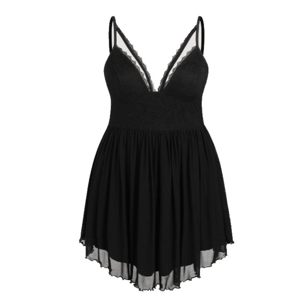 Lace Sheer Ruffle Mini Dress Curve & Plus